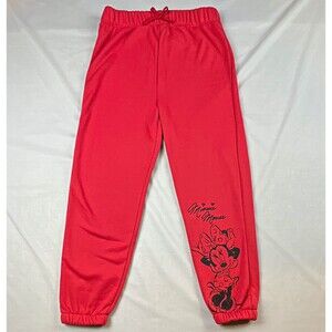 Disney Minnie Mouse Girls Red Fleece Jogger Pants Size 14 Drawstring Elastic
